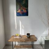 Woven wicker and metal coffee table 1960