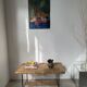 Table basse osier tressé et métal 1960