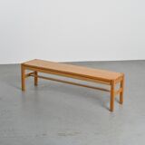 Table and two benches set in solid elm, France, circa 1980