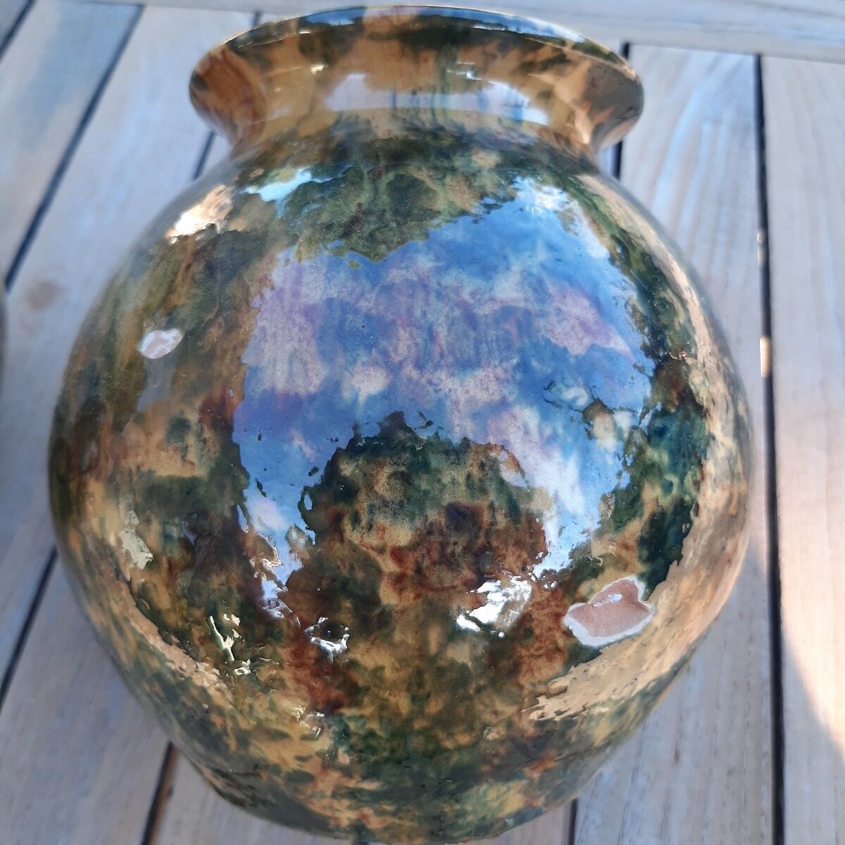 Lot of two ball vases, glazed pottery - signed / 1970s