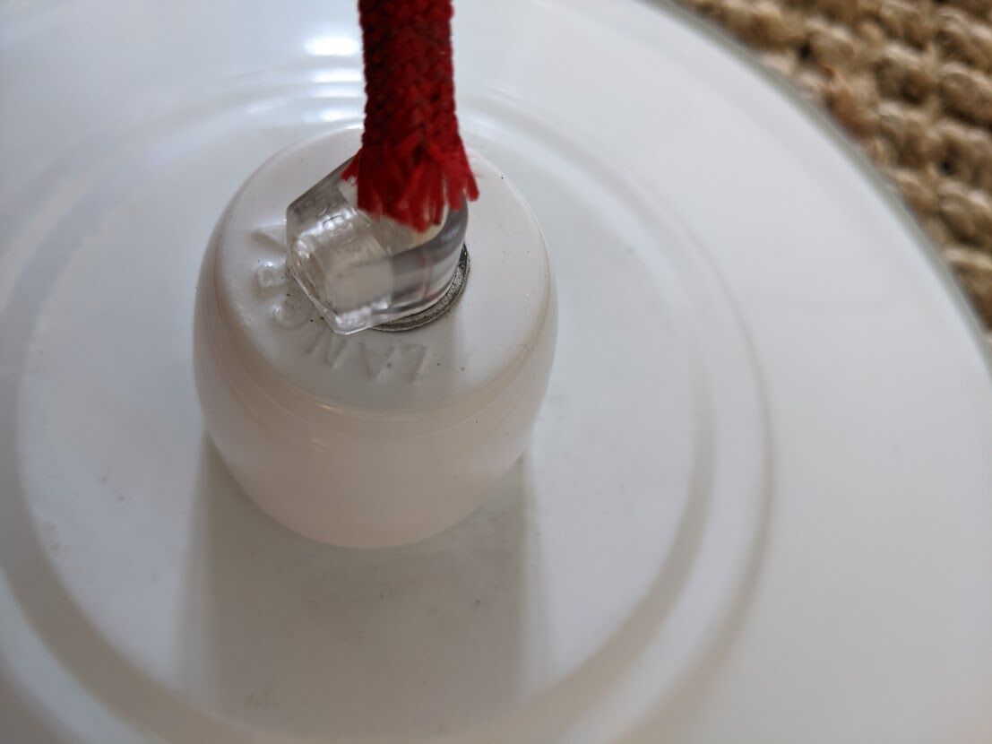 Three vintage pendant lamps, porcelain and aluminum