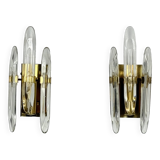 Pair of Sciolari sconces in glass and gilded brass. Italy 1970s