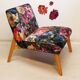 Restored armchair in varnished wood and fabric