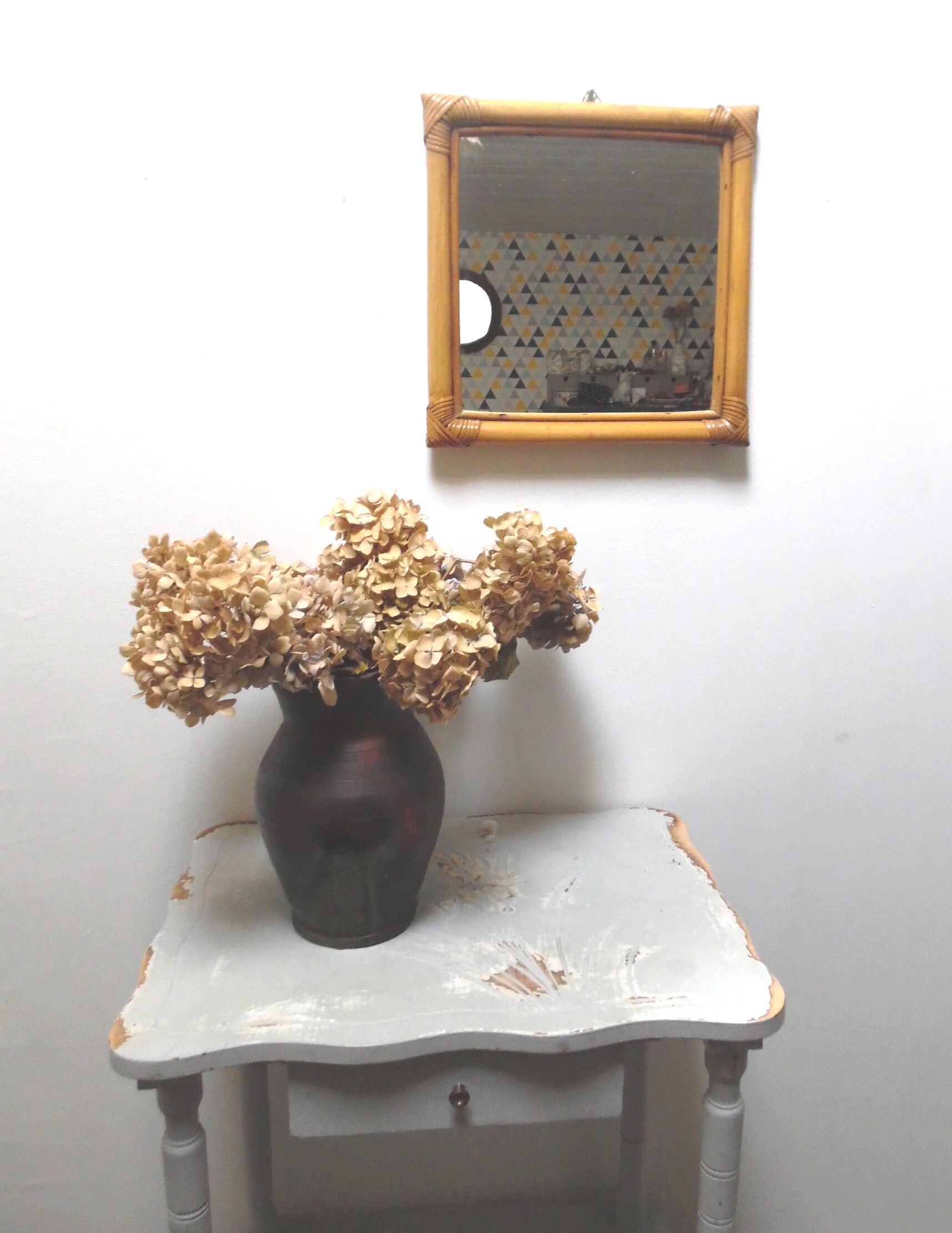 Square rattan mirror 31x31cm