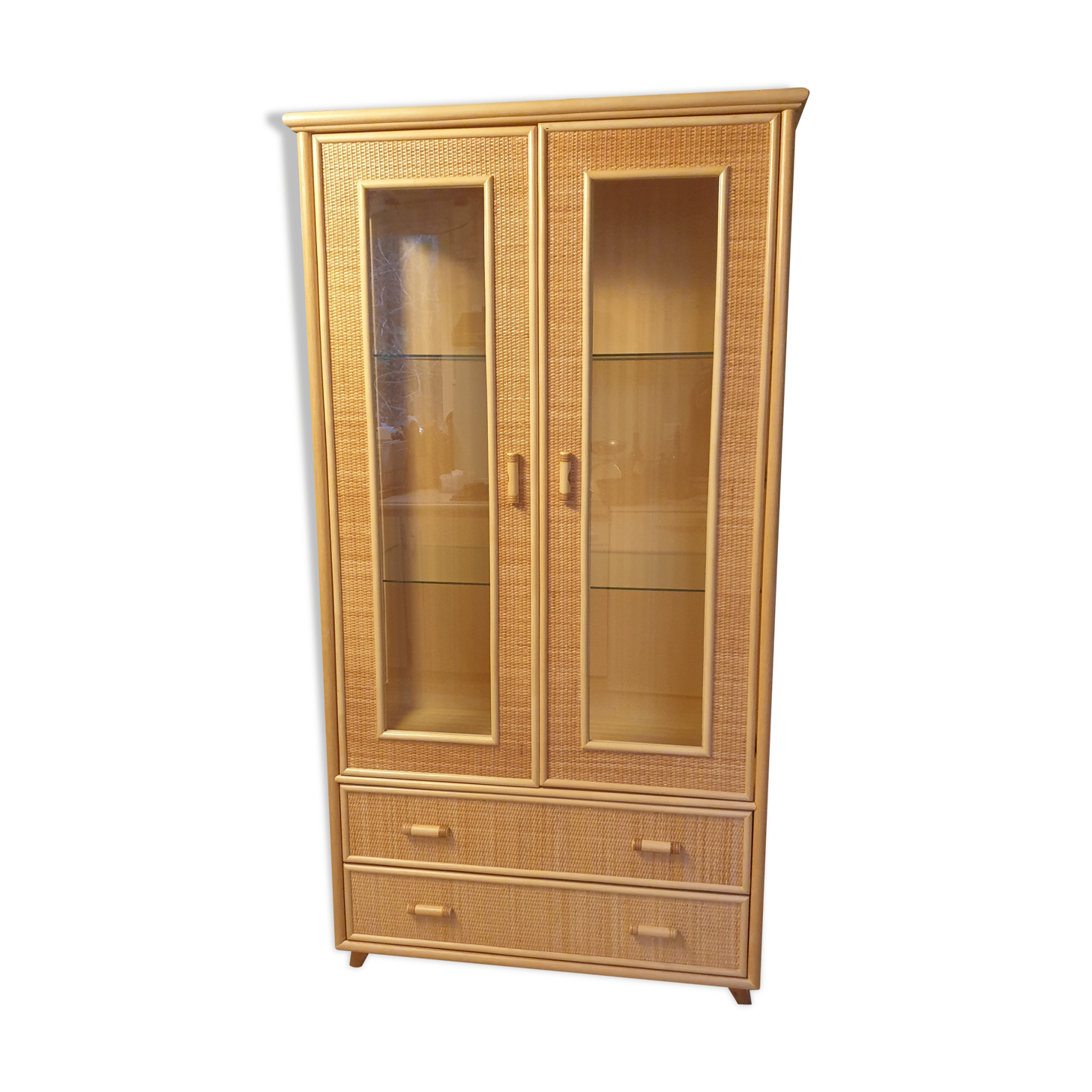 Rattan glass cabinet