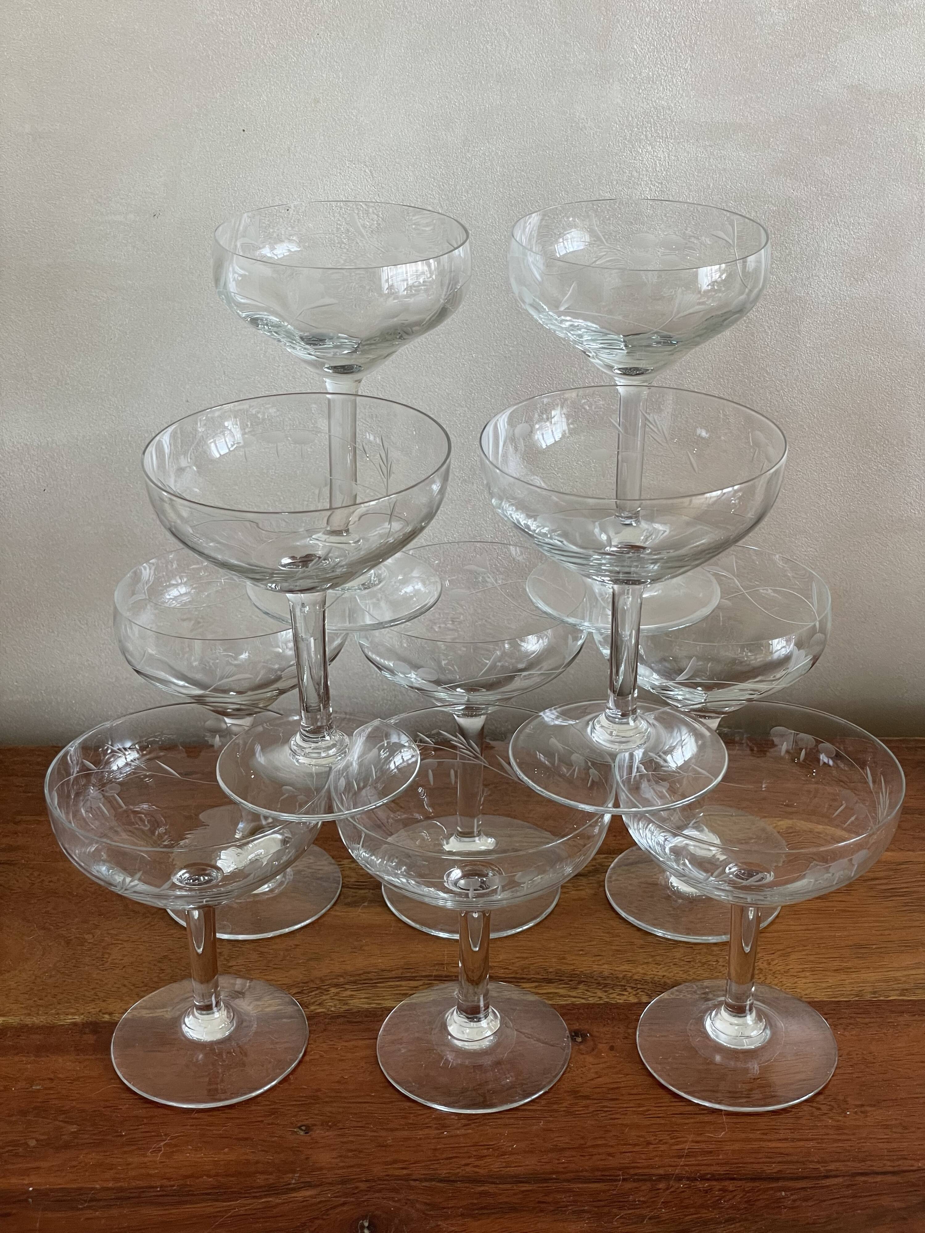 10 glass engraved glass champagne cup, 2 sizes
