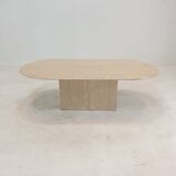 Table basse ovale italienne en travertin, années 1980