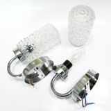 Pair of 1970 chrome metal wall light and molded glass globes.