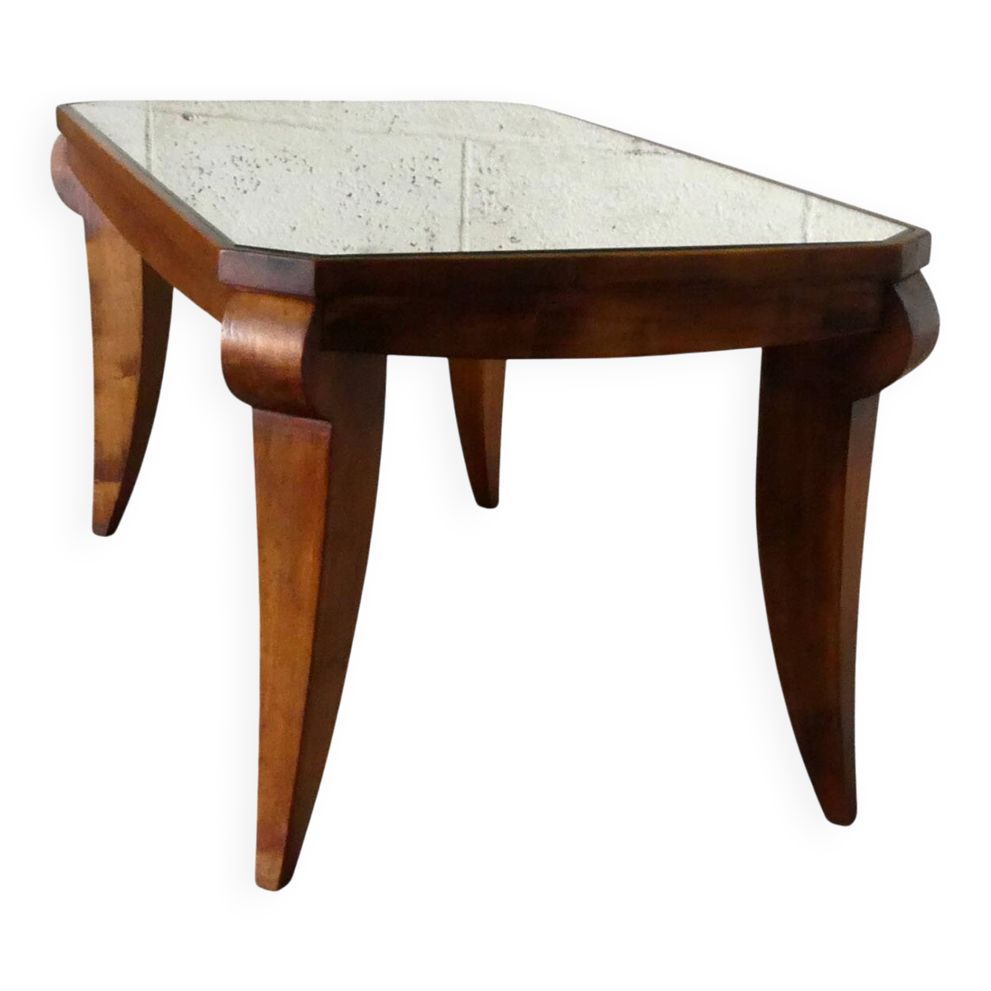 Table basse Art Déco en noyer et miroir, 1940