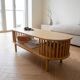 Oval bamboo coffee table - Japandi / Scandinavian design - 2 beige tops