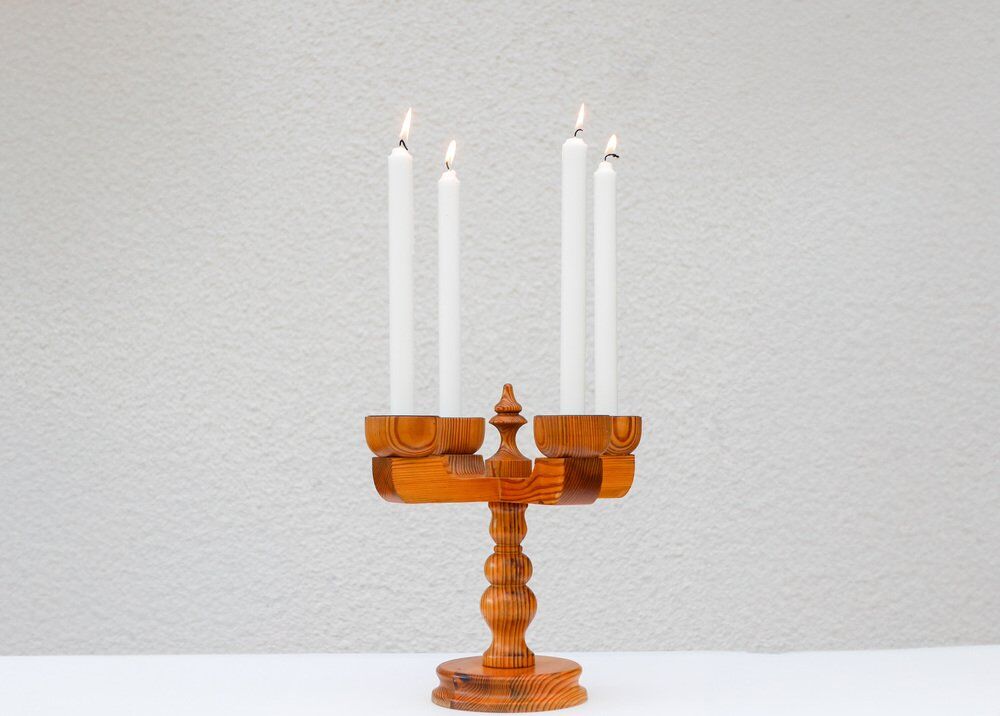 Rustic wooden candleholder by Jan Johnsson for Smålandsslöjd, Sweden, 1975