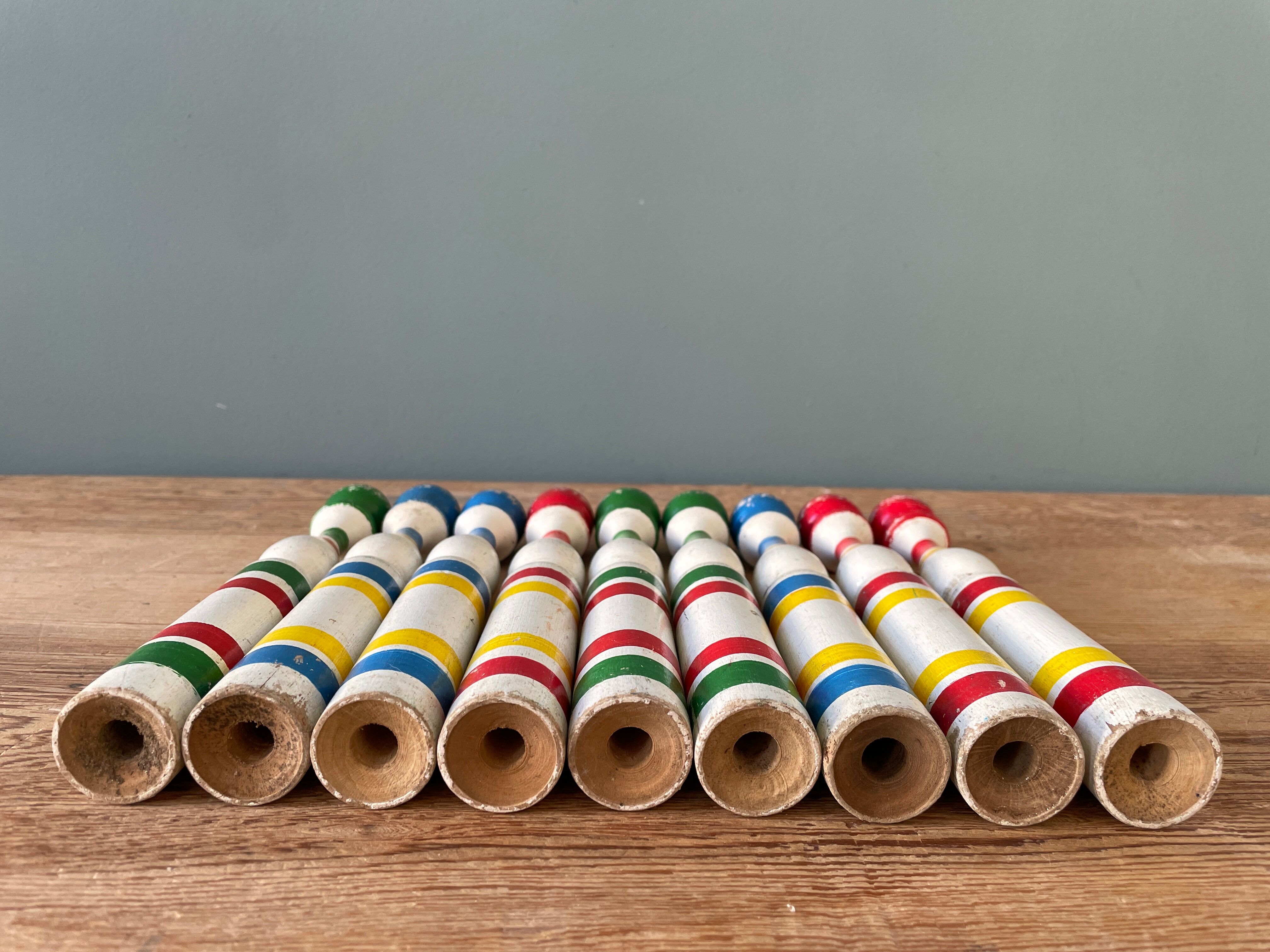 Old painted wooden bowling game