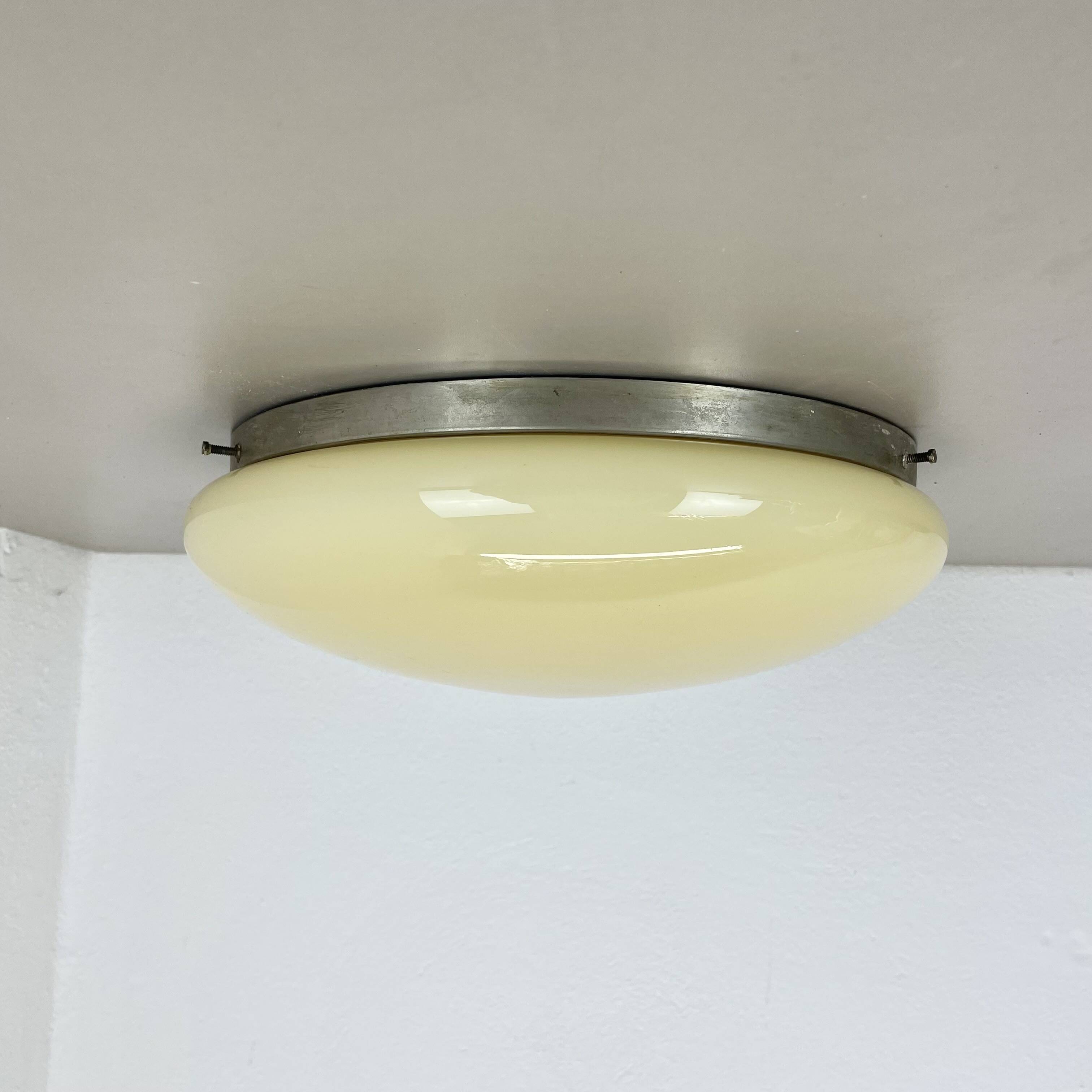 Large modernist art deco metal plafoniere ceiling flushmount light, france