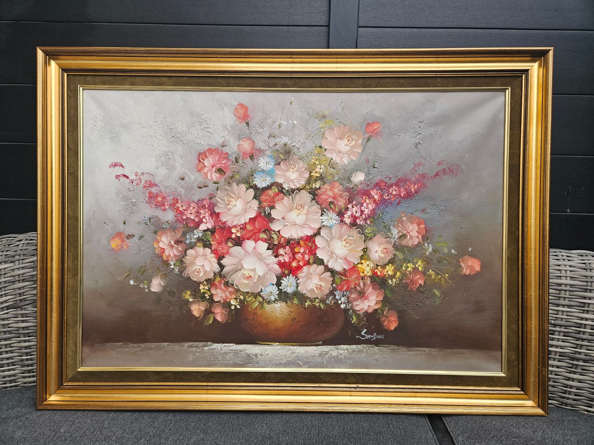 Huile sur toile signée Sanders – Bouquet de fleurs