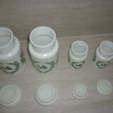 Set of 4 glass jars opal from italy white and green
