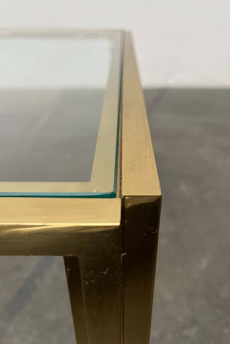 Cube side tables in brass and glass in the French Hollywood Regency style by Maison Charles, 1970s, set of 2.