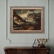 Peinture ancienne de paysage avec personnages du XVIIIe siècle