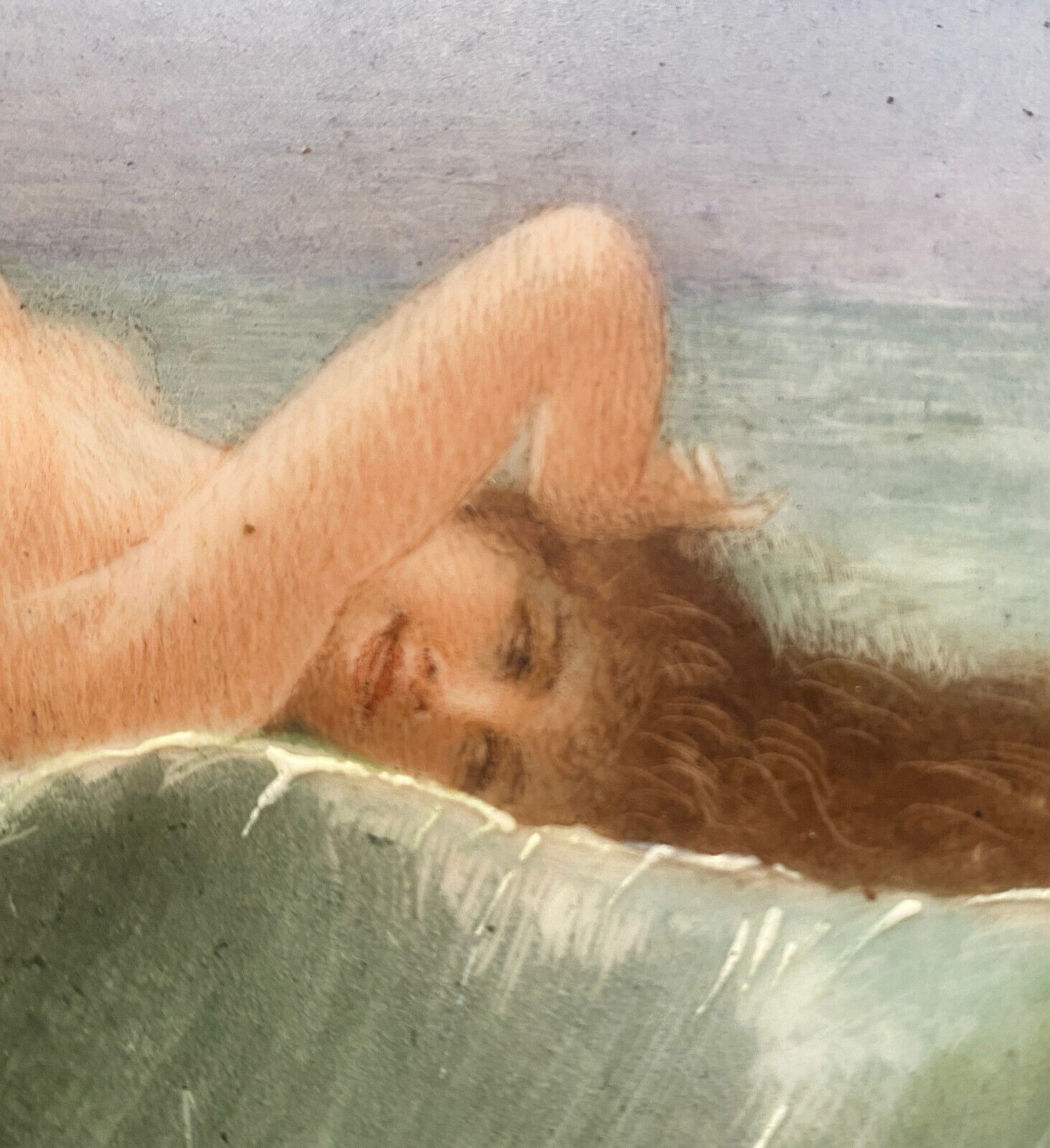 Painting HSCéramique "Nue sur la vague" signed M. Damon 1918 + frame