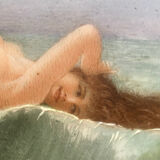 Painting HSCéramique "Nue sur la vague" signed M. Damon 1918 + frame