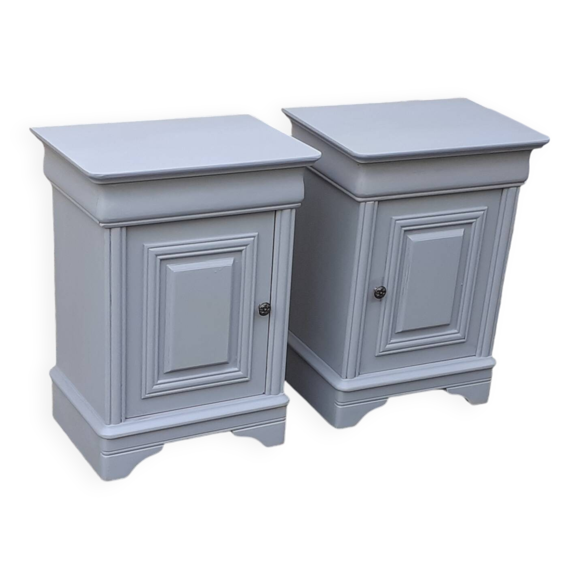 Pair of Louis Philippe style bedside tables 1 door 1 drawer gray