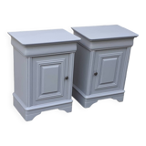 Pair of Louis Philippe style bedside tables 1 door 1 drawer gray