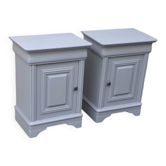 Pair of Louis Philippe style bedside tables 1 door 1 drawer gray