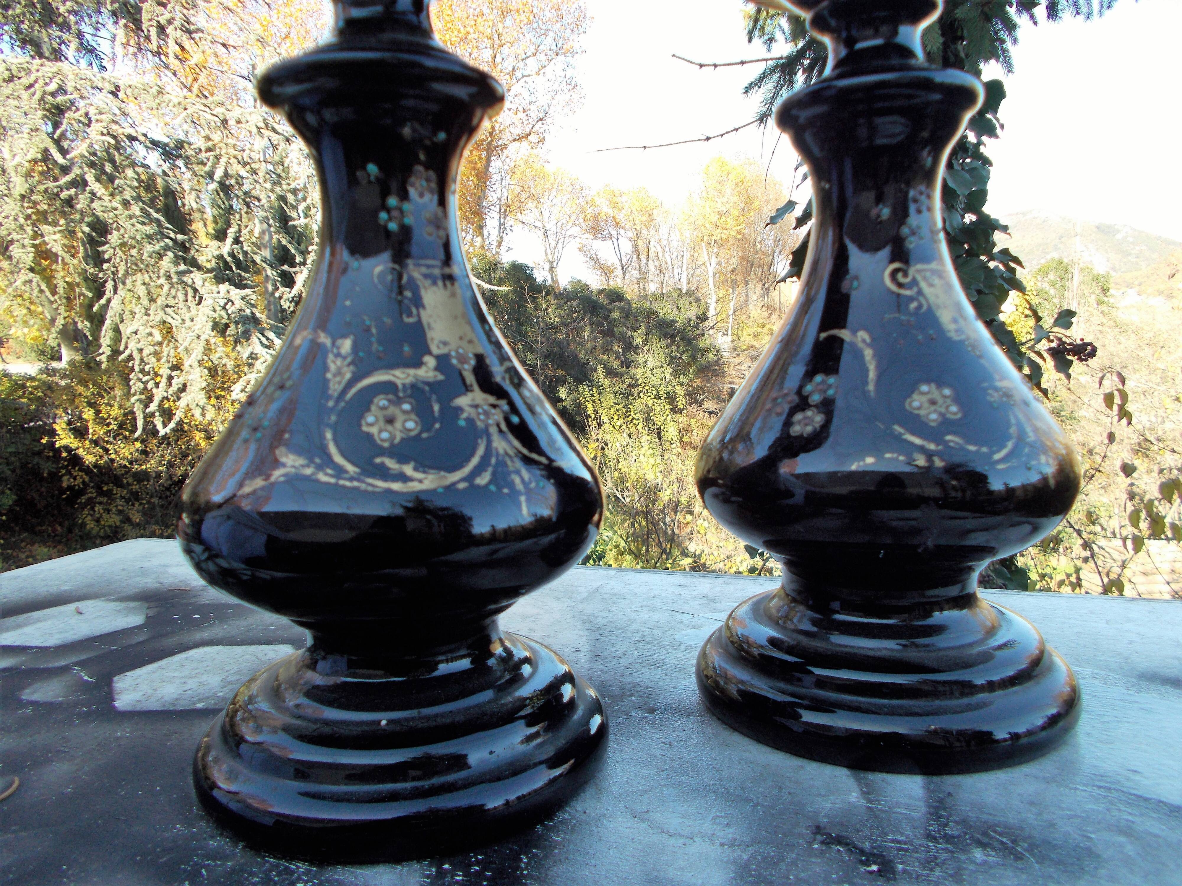Paire de lampes pétrole en verre époque Napoleon III XIXème