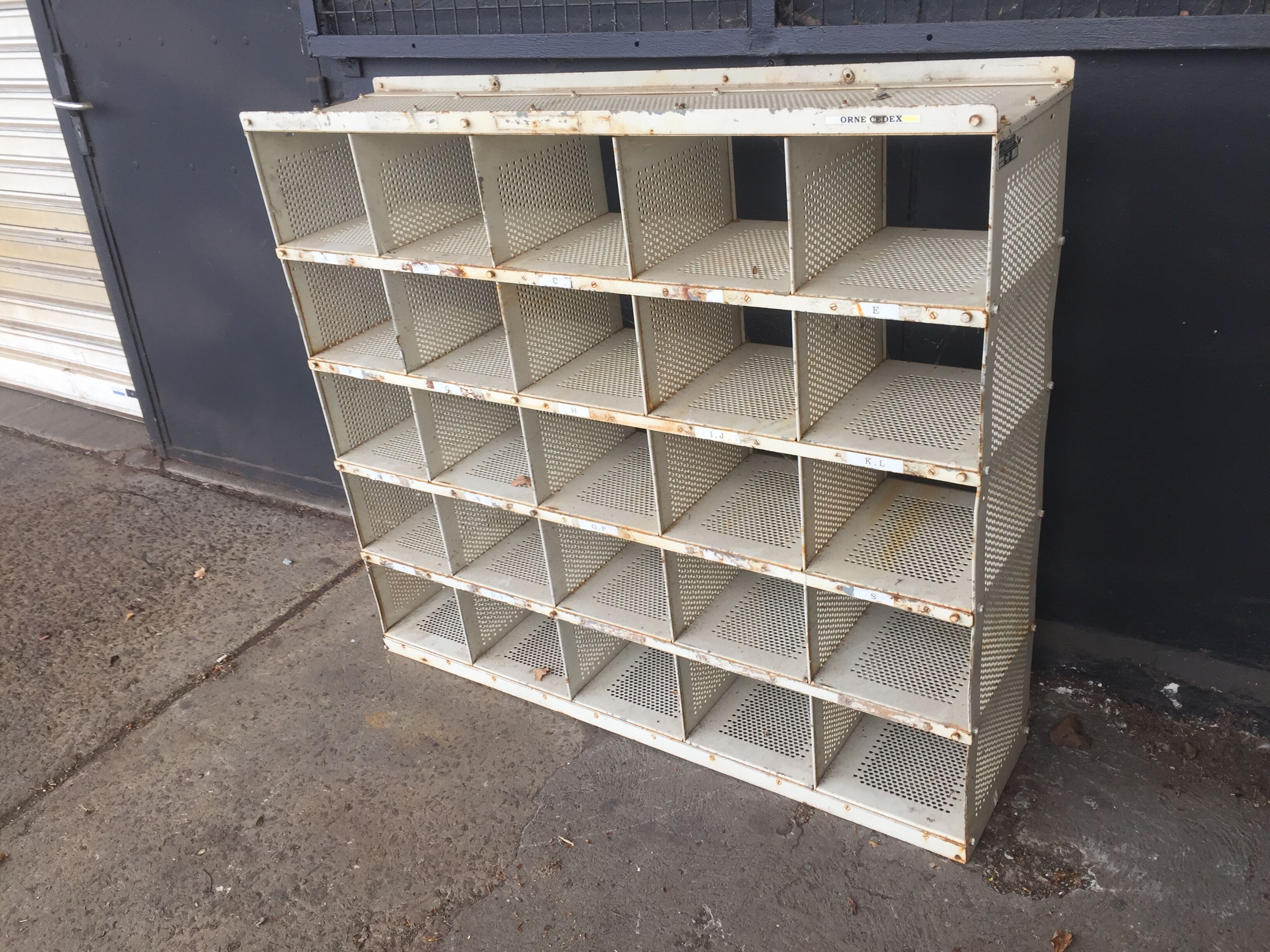 1970 postal sorting locker, perforated tole manufactured by Metalex