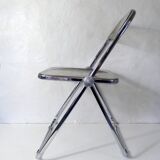 Vintage design folding chair in chrome and smoked polycarbonate