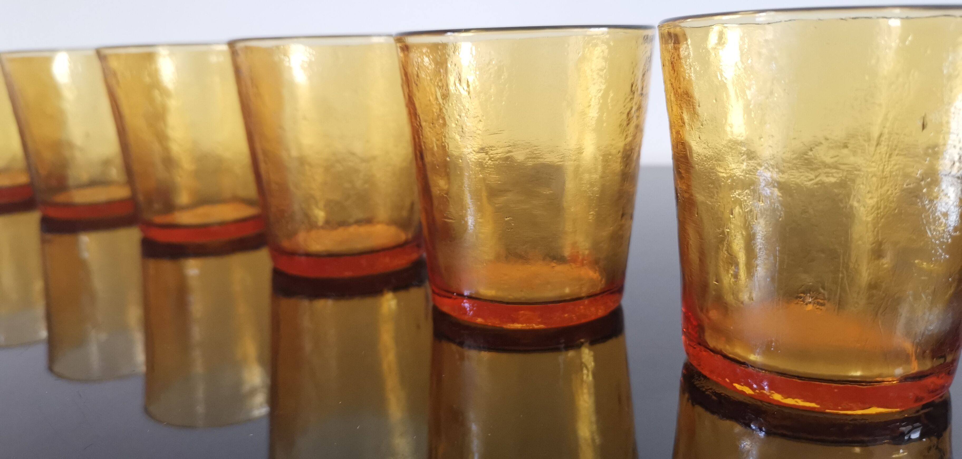 6 old amber colored glasses "lever" year 1970