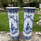 Pair of Delft vases with blue marine decoration