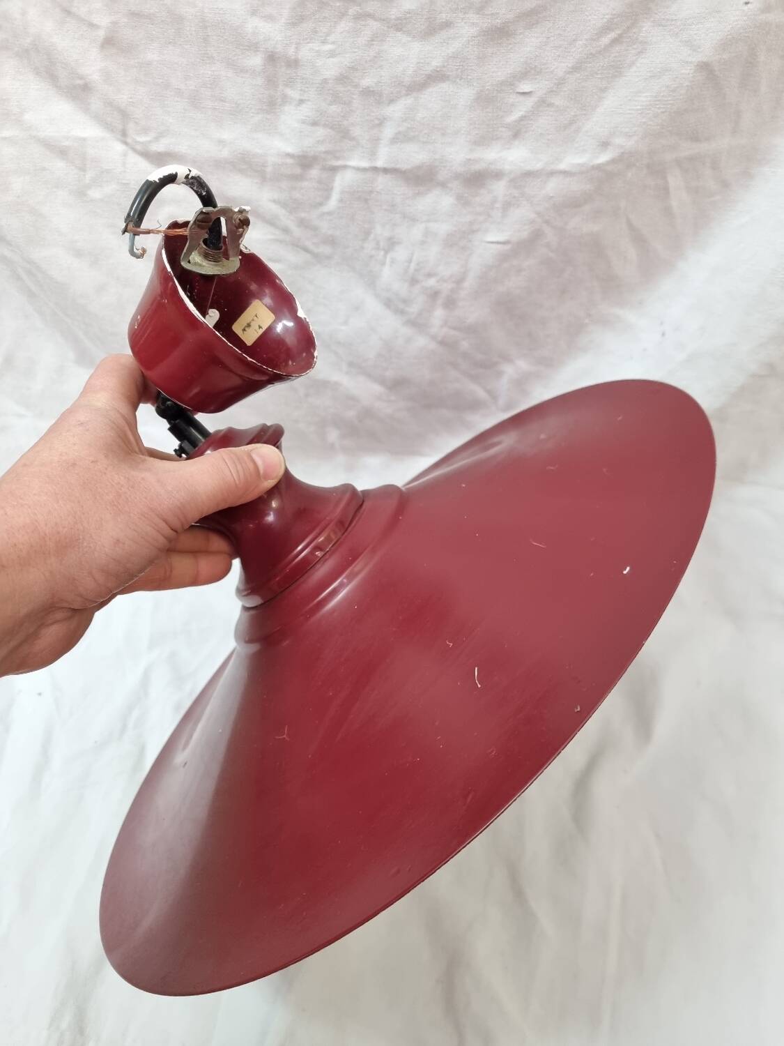 Industrial red enameled sheet metal pendant light