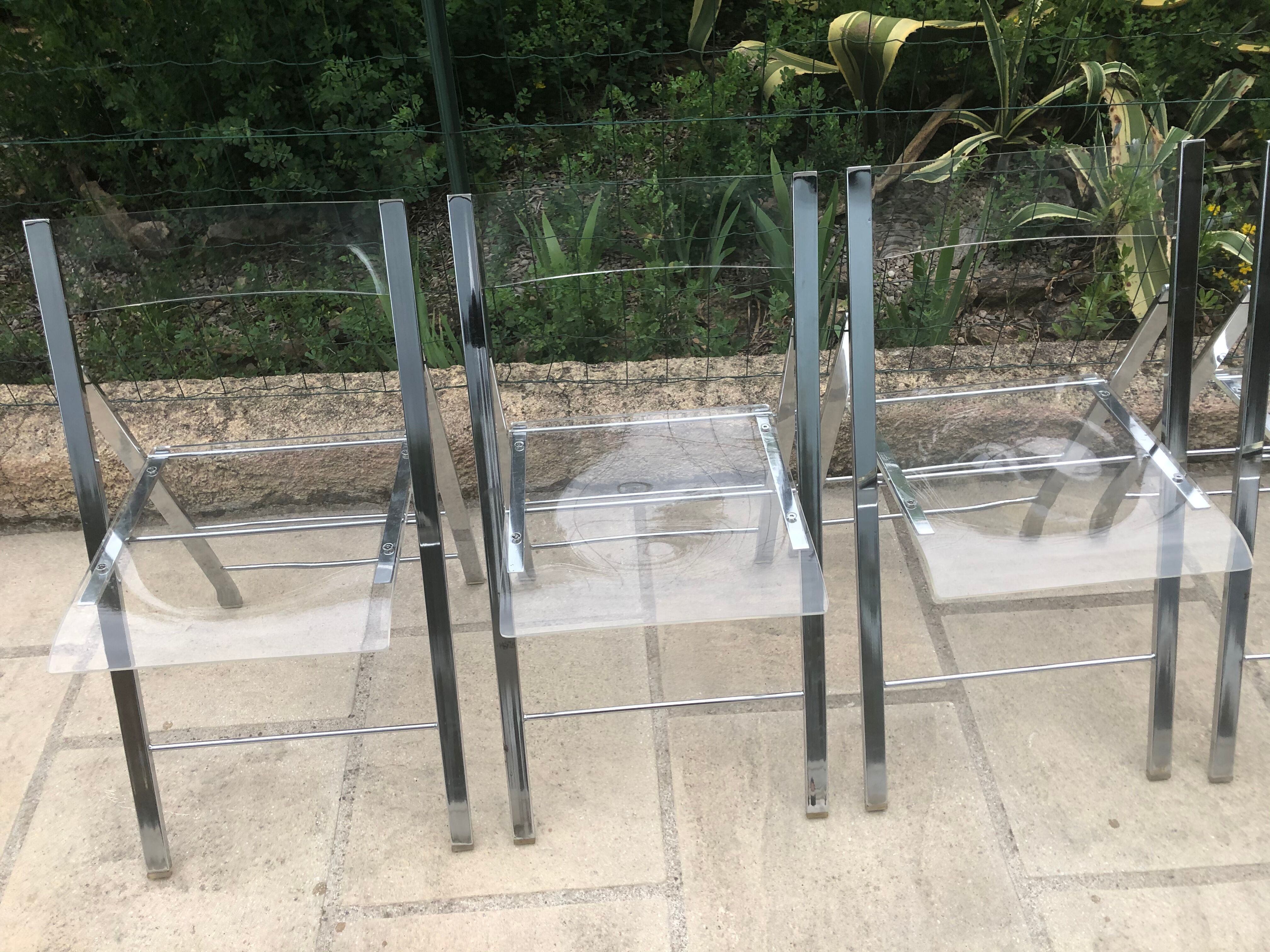 Plexiglass and chrome metal design folding chairs