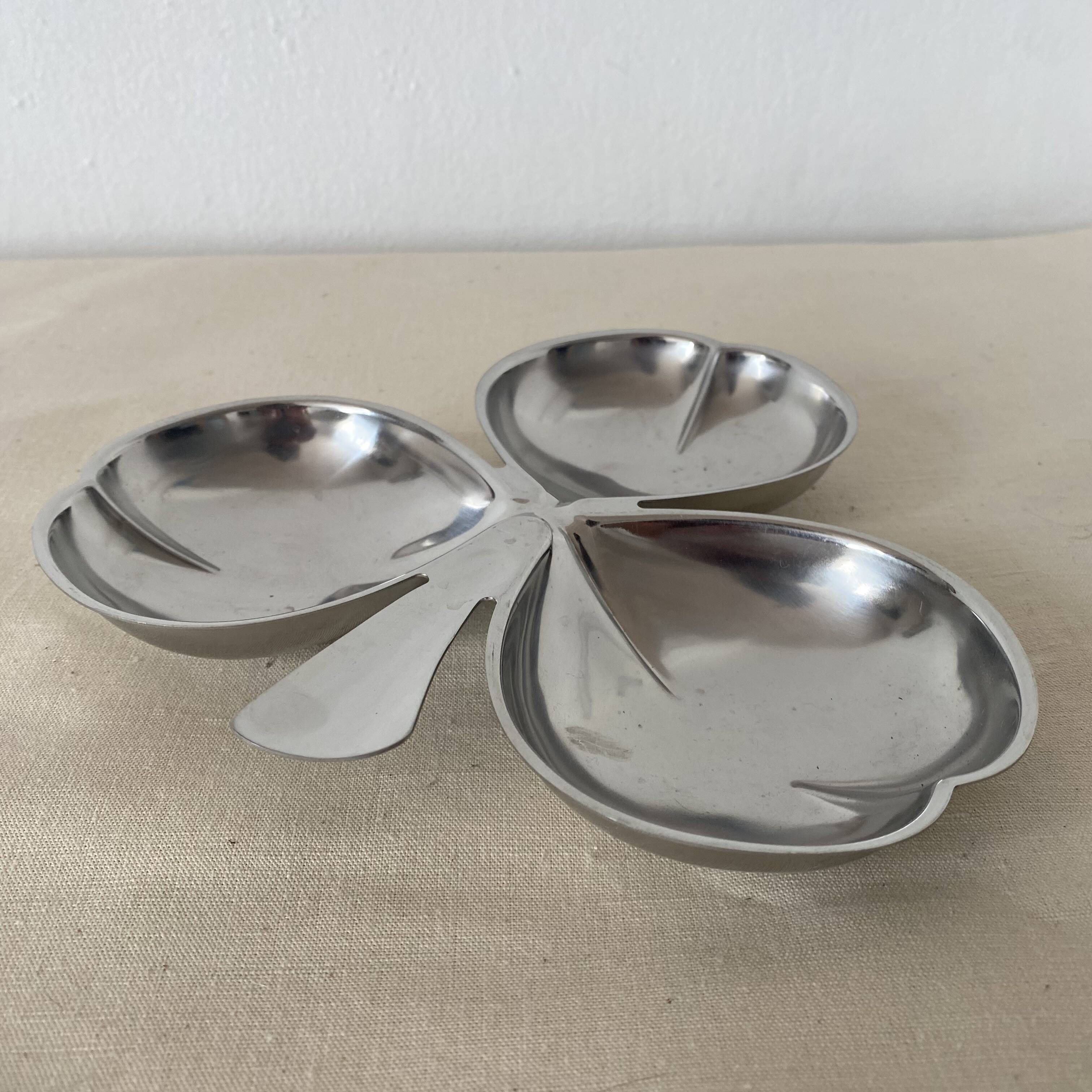 Stainless steel clover serving dish, 60s-70s