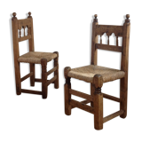 2 rustic chairs engraved in mountain folk art pine