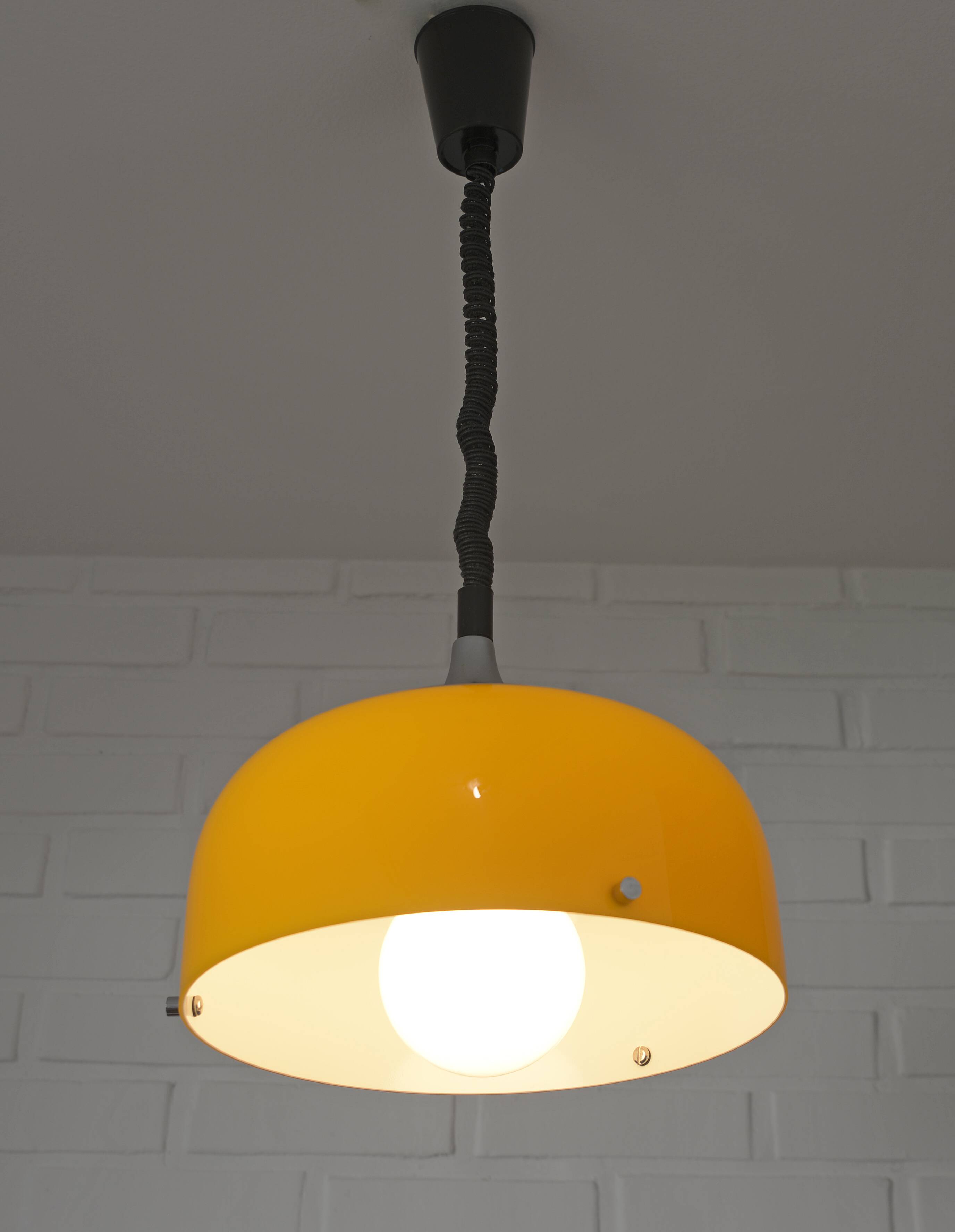 Vintage Meblo Harvey Guzzini Pendant Light MCM Yellow Plastic Hanging Lamp
