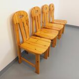 Set of 4 vintage pine chairs from the 70s and 80s