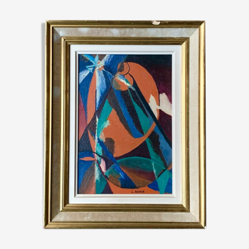 Tableau, peinture abstraite signée Royer, années 60