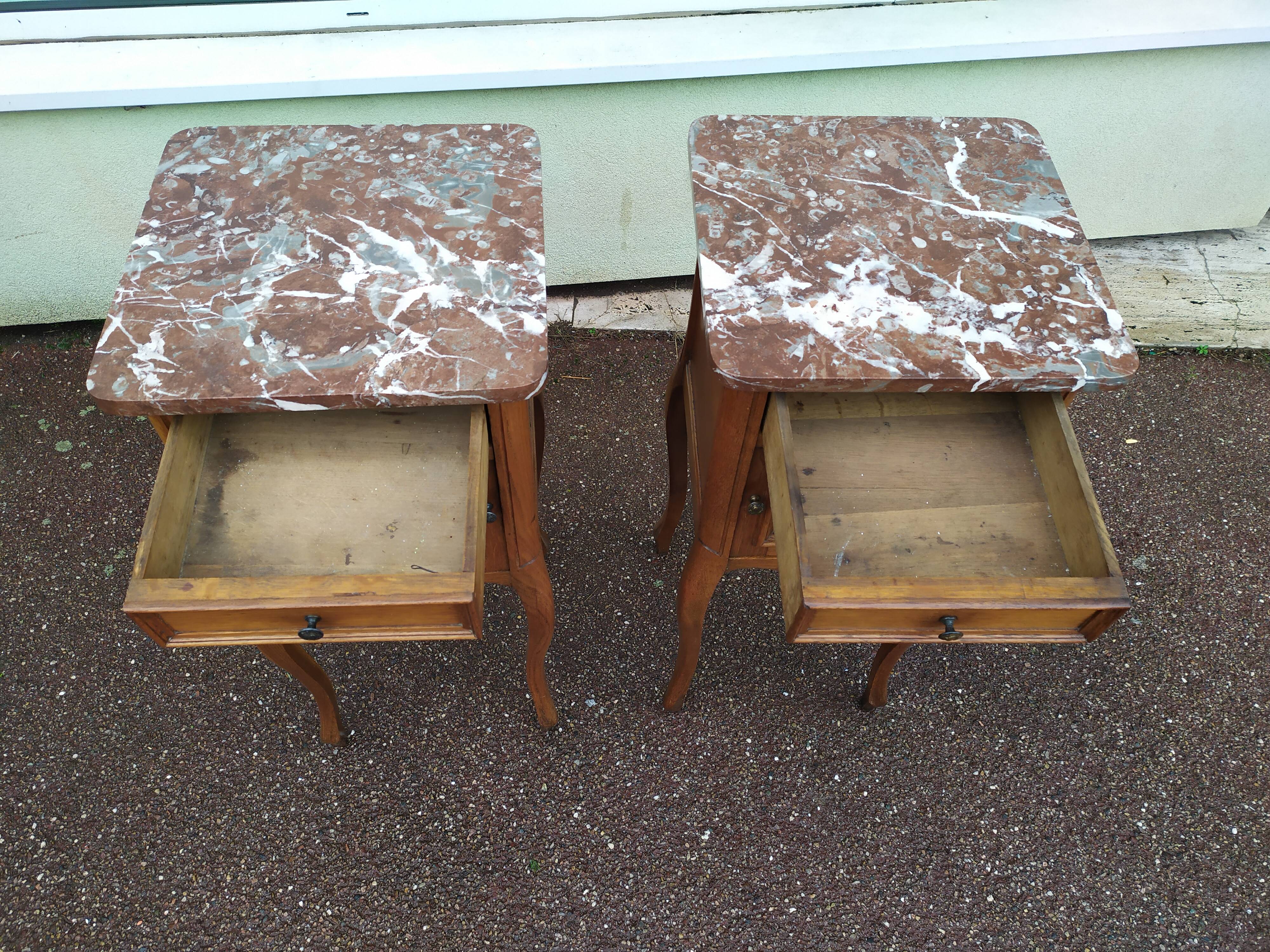 Set of 2 Louis XV style marble bedside tables