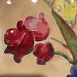 Tableau ancien, nature morte aux tulipes, années 70-80