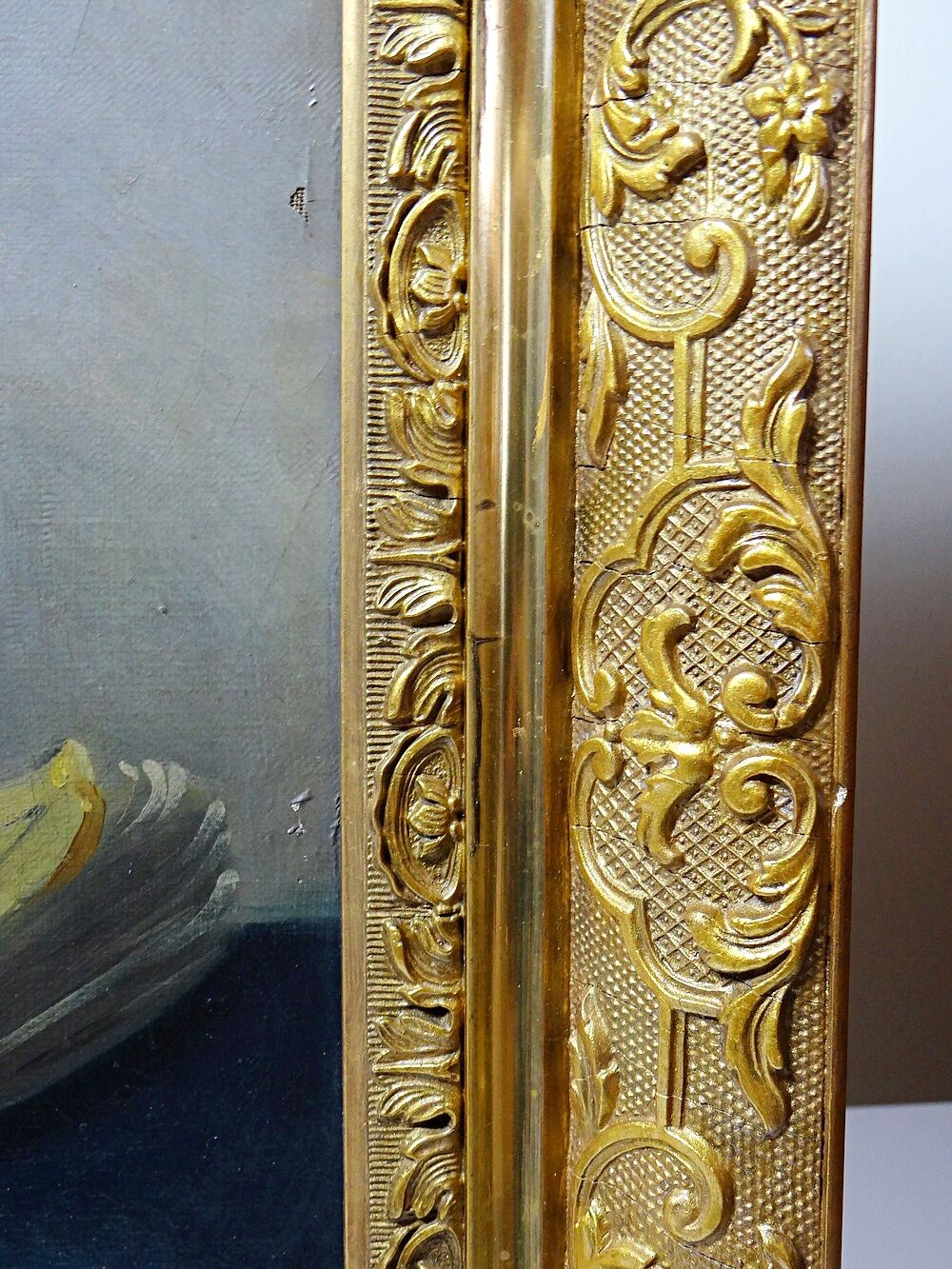 Oil painting on canvas, still life with chrysanthemums, signed L.Porte 1888.