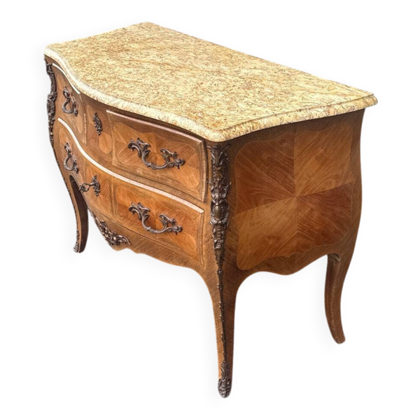 Commode Baroque en bois et marbre de style Louis XV