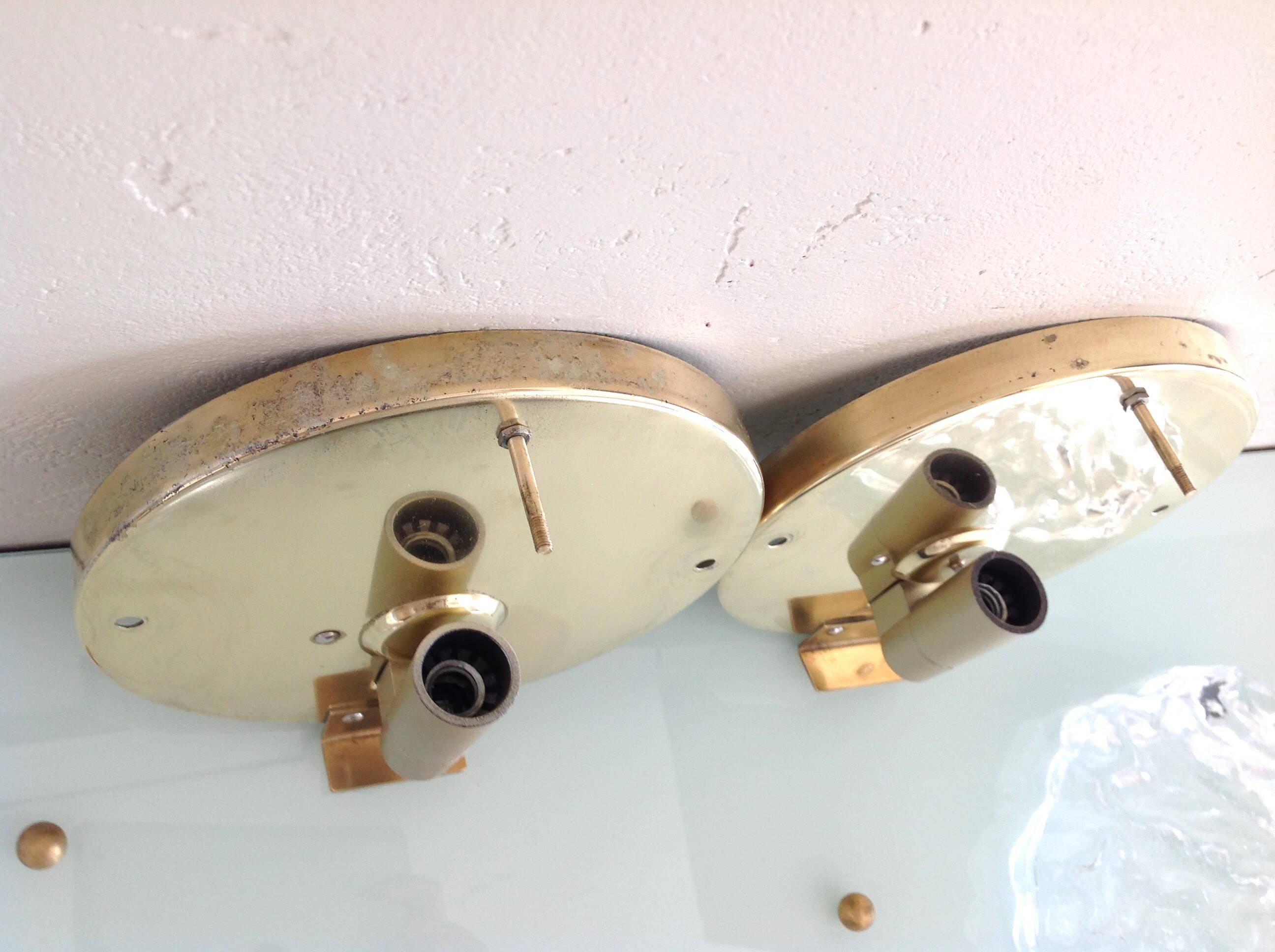 Pair of ice glass and brass wall lights by Limburg / vintage 60s-70s