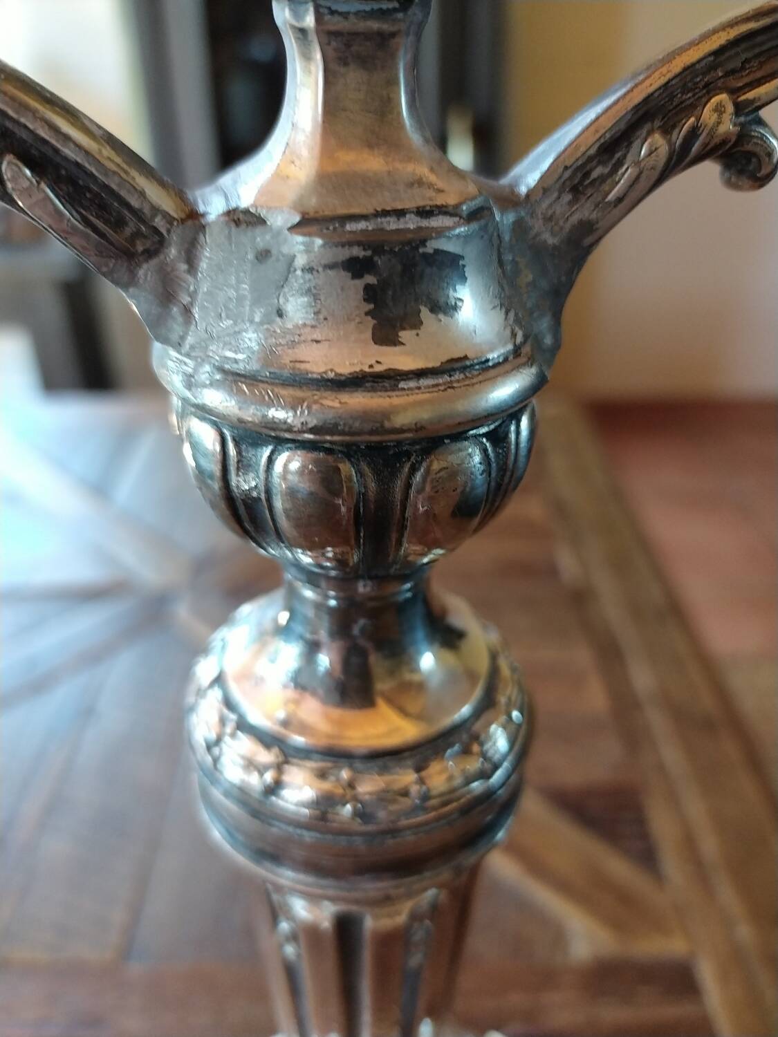 Pied de lampe Victorien en bronze argenté