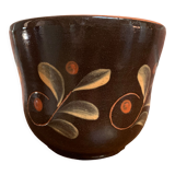 Dark Brown East German Planter with Floral Motif in the Style of Khokhloma