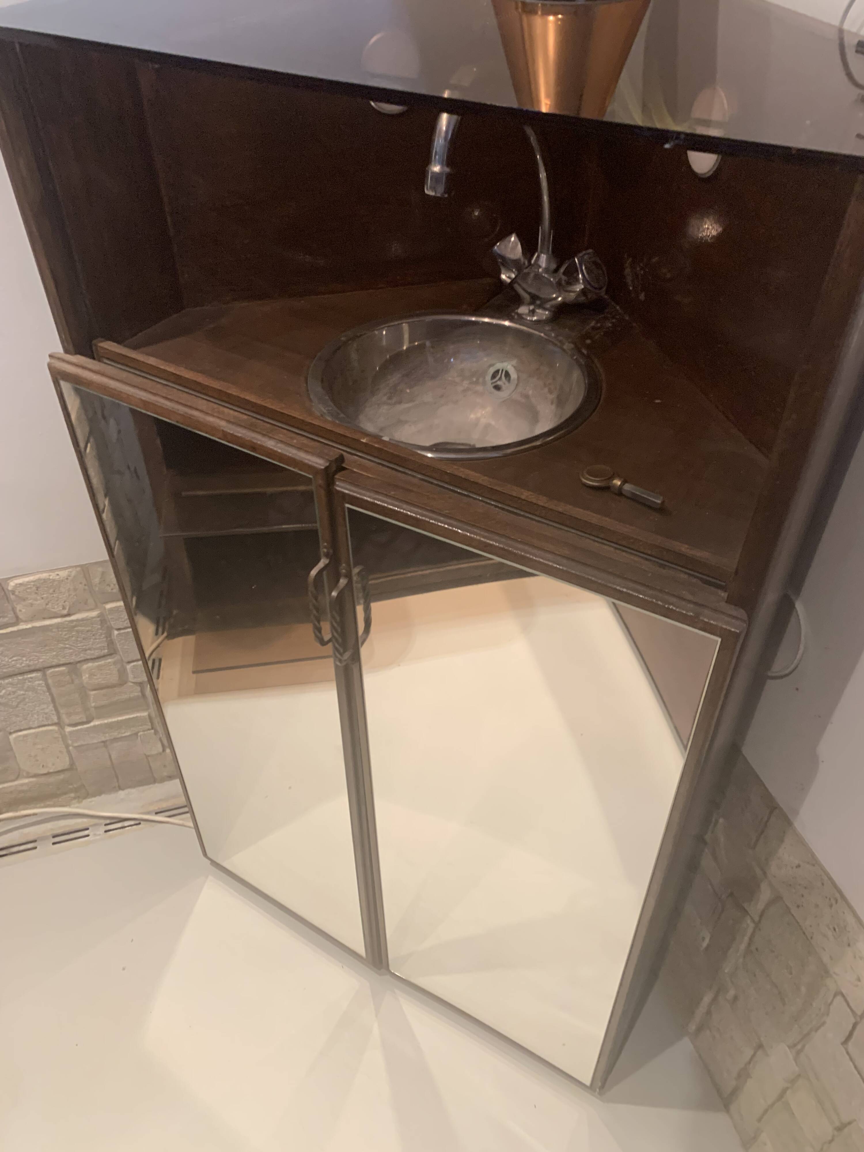 Vintage corner bar with fridge, corner unit/sink
