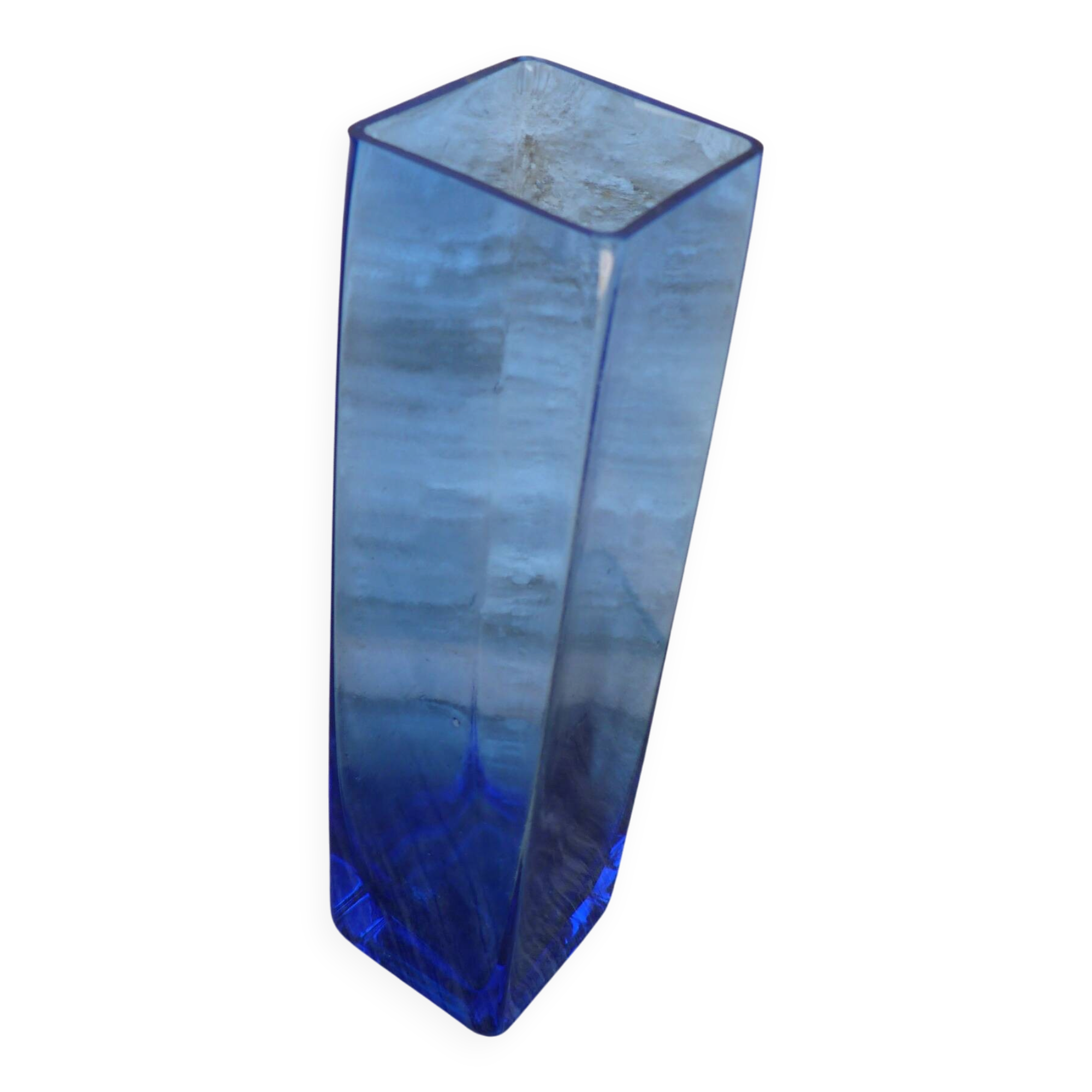 Vase vintage en verre bleu