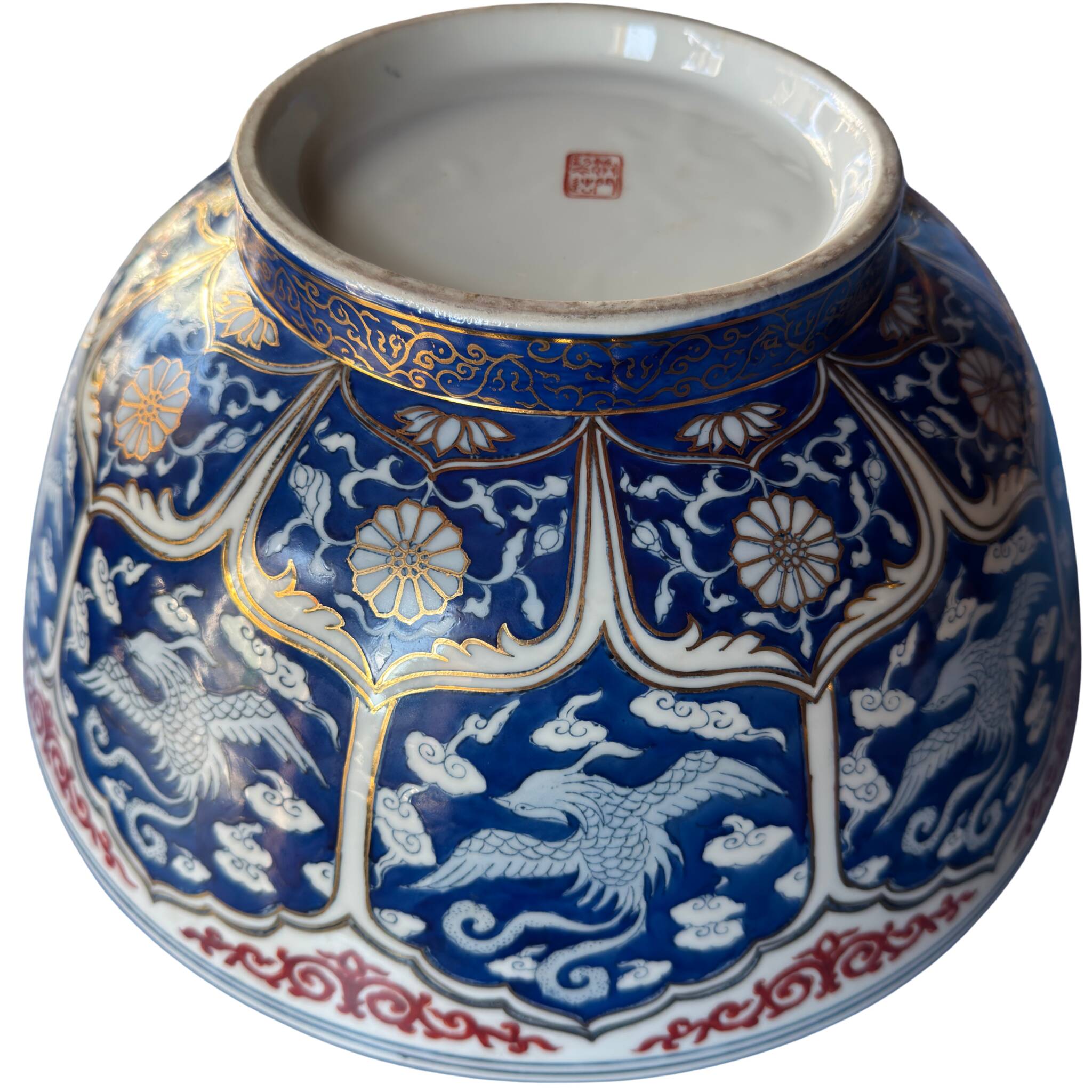 Grand bol japonais en porcelaine – style Imari – peint à la main – phénix e