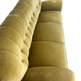 Vintage yellow-green fringed three-seater sofa