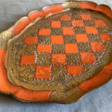Venetian tray in orange and gold wood